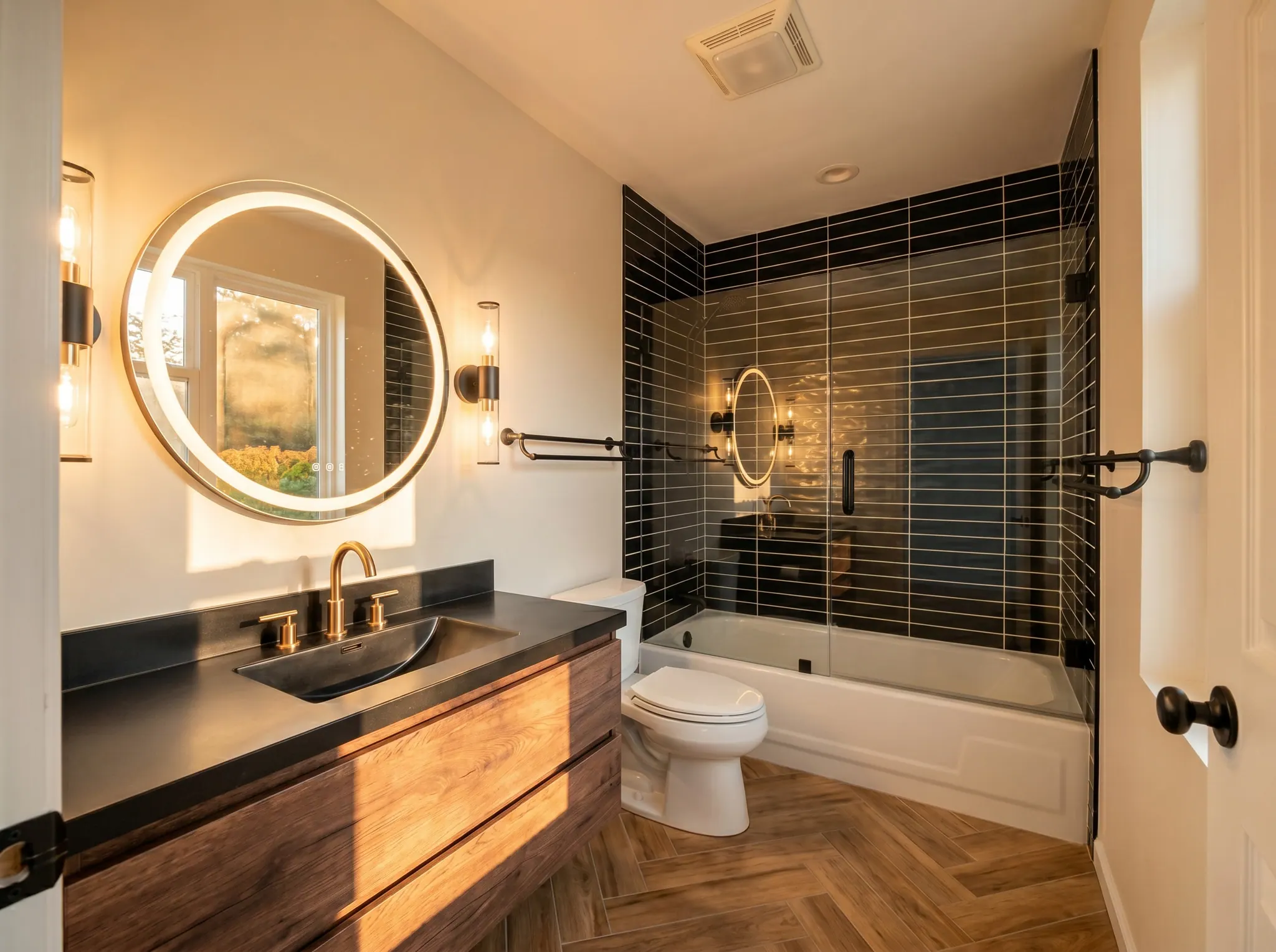 A guest bathroom rendered from the original room photo.
